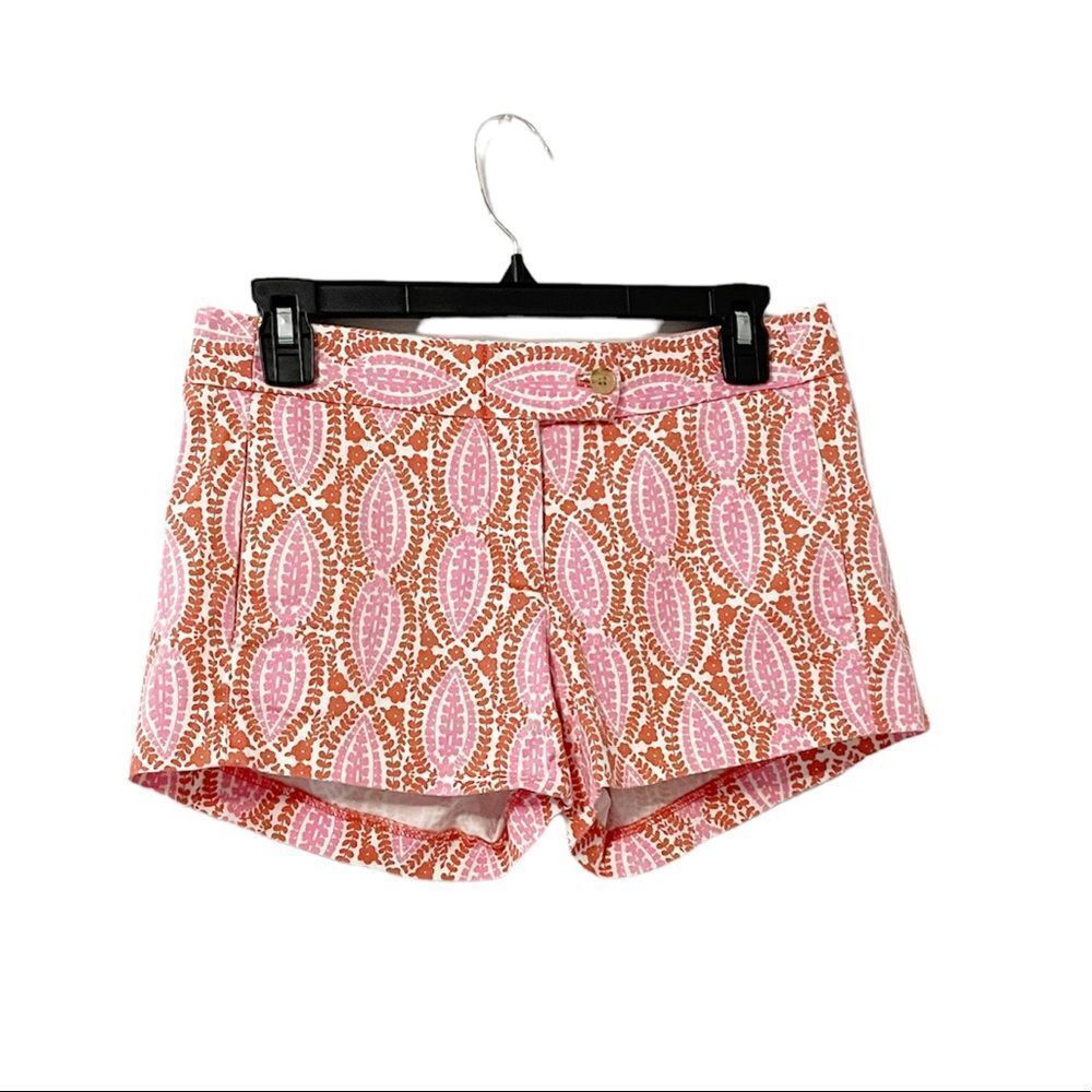 🟢J. Crew Factory Paisley Stretch Shorts White Pink Orange 0